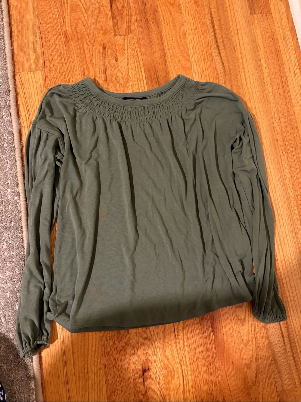 Banana Republic Olive Green Smocked Yoke Long Sleeve Top